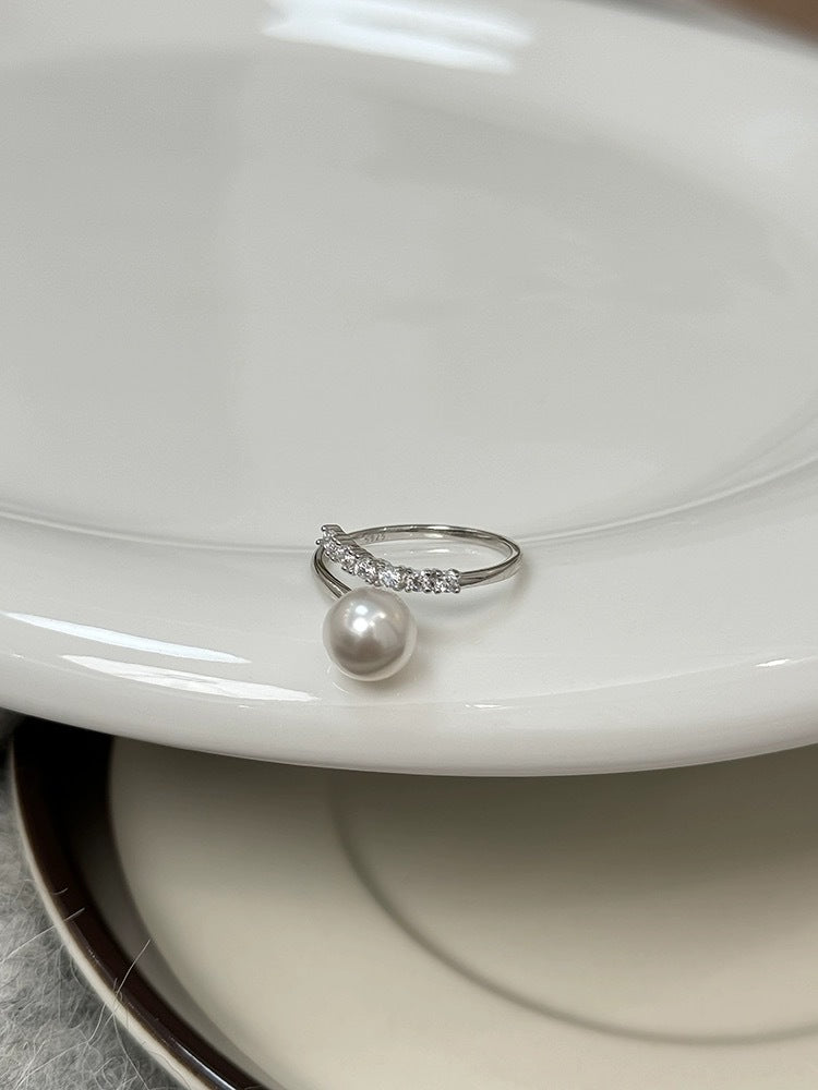 925 Sterling Silver Pearl Geometric Rings