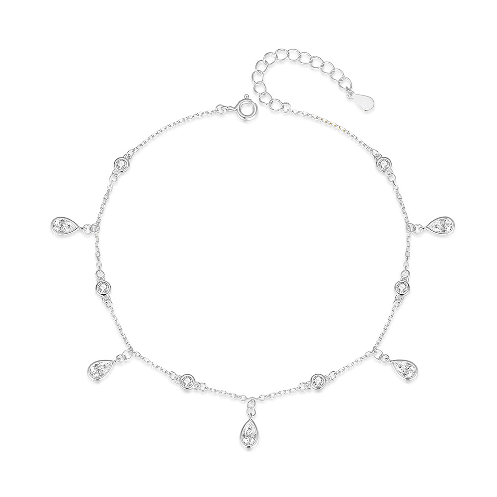 Water Droplets 925 Sterling Silver Zircon Anklet