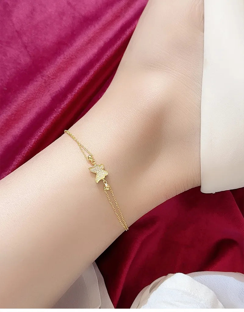Korean Style Butterfly 925 Sterling Silver Zircon Anklet