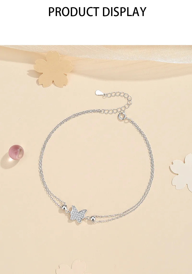 Korean Style Butterfly 925 Sterling Silver Zircon Anklet