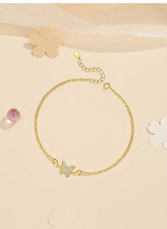 Korean Style Butterfly 925 Sterling Silver Zircon Anklet